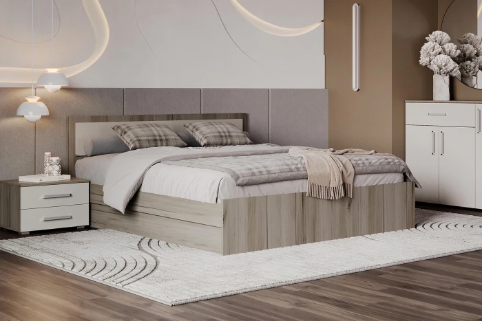 Кровать 1,6м с настилом ЛДСП Фиеста NEW, Дуб крафт серый/Кашемир