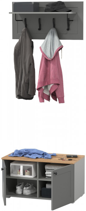 Остин 13.257 Тумба + 15.12 Вешалка, серый графит/дуб крафт золотой