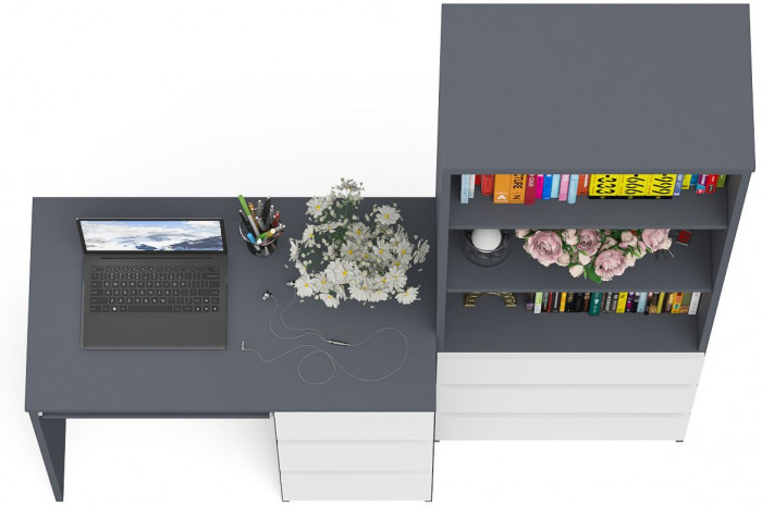 Мори Стол компьютерный МС-6 правый + Стеллаж МСТ600.3, цвет графит/белый, ШхГхВ 150,4х50х179,6 см., выдвижные ящики справа, НЕ универсальная сборка