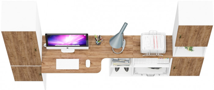 Лидер-8 Пенал МД 21Б + Стол + Пенал, белый шагрень/крафт золото