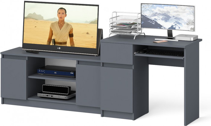 Мори компьютерный стол МС-1 левый + Тумба МТВ1200.1, графит