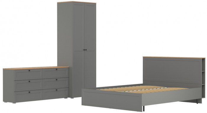 Остин 11.53 Кровать + ортопед + 13.224 Шкаф + 16.240 Комод, серый графит/дуб крафт золотой