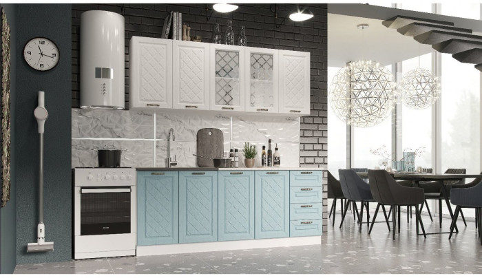 Кухня МДФ Агава 2000 (Акация белая / Мята, Белый)